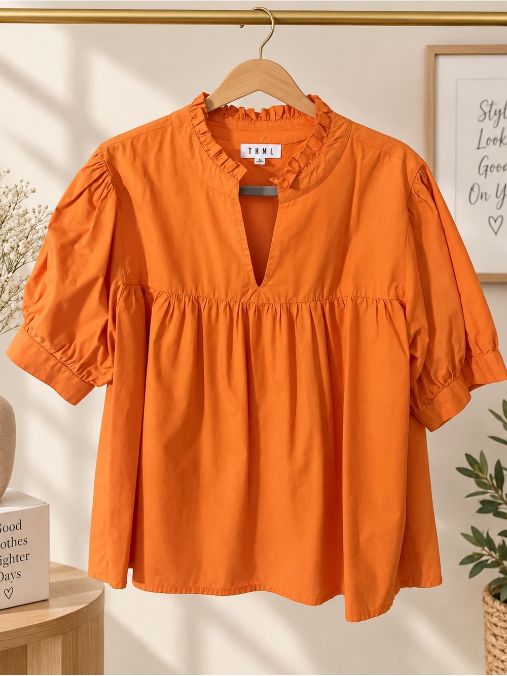 THML Orange Ruffled Peasant Blouse
